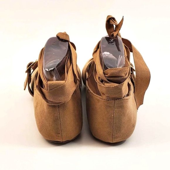 NEW Bamboo Women's Flats Chantel Tan Suede with Ankle Tie Foot Buckle - Picture 8 of 15